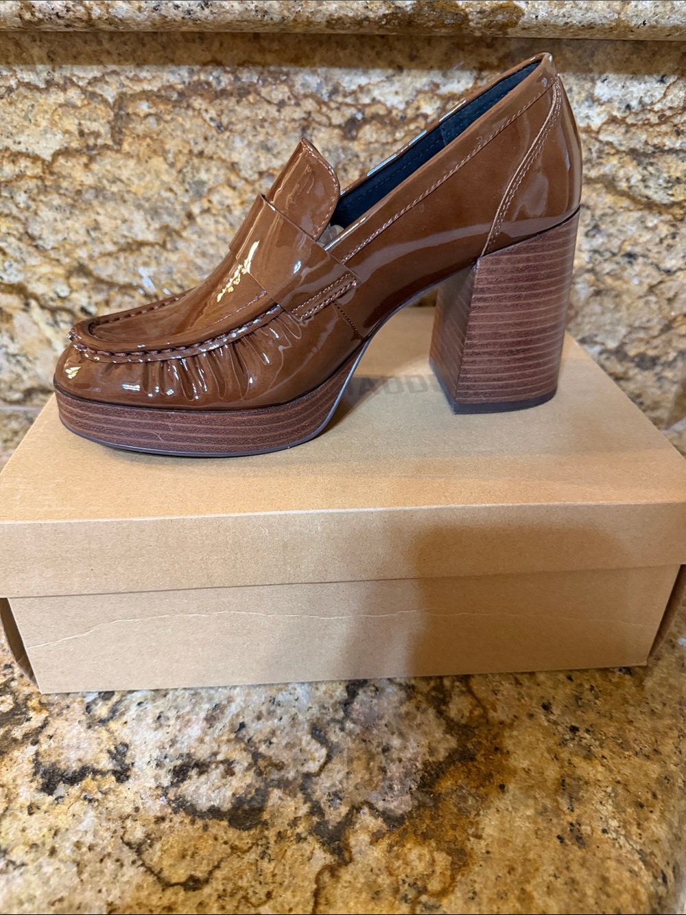 Steve Madden Brown Patent Leather Block Heel Loafer